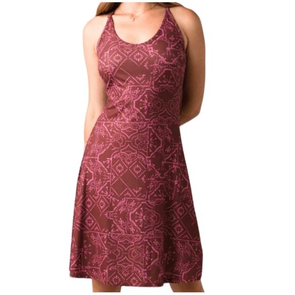 PRANA Opal Dress SZ Large Vino Tile Athletic Gorp Granola Hiking Outdoor Stretch - Picture 1 of 16